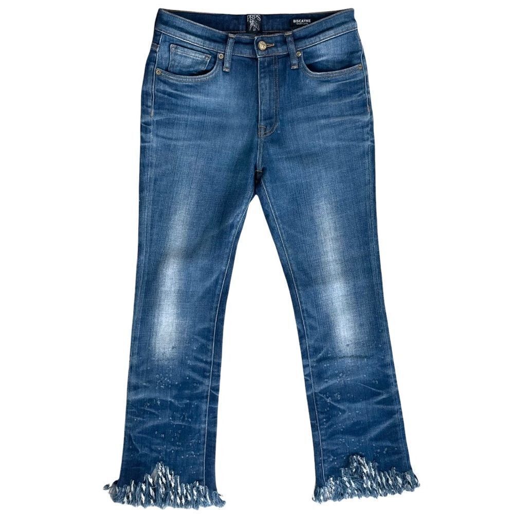 PRPS Biscayne Fringe Hem Short Capri Distressed Indigo Denim Jeans